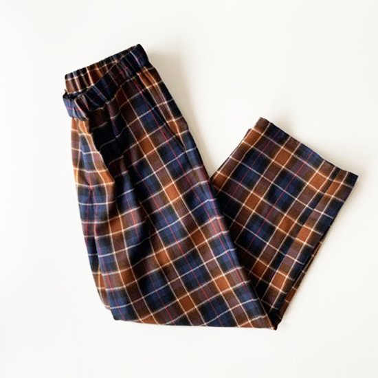 Graphpaper グラフペーパー Wool Check Wide Tuck Cook Pants BLUE CH
