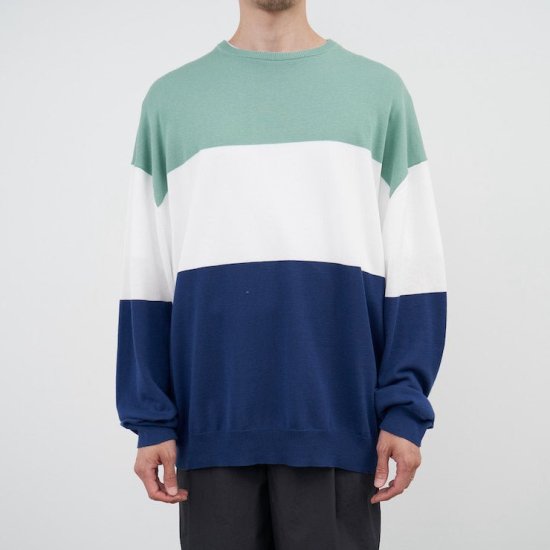 Graphpaper グラフペーパー Suvin Tricolor Crew Neck Knit MINT×BLUE ...