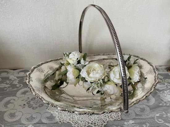 優美・シルバープレート大きいバスケット - アンティークと薔薇雑貨の