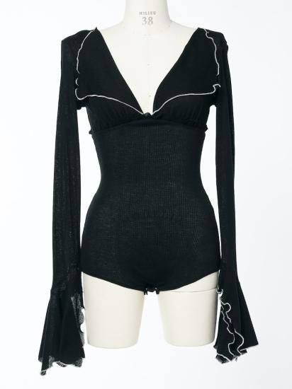 RUFFLED-CUFFS WAFFLE BODYSUIT｜FETICO