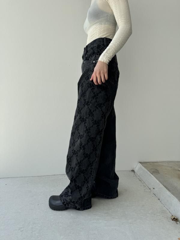 FETICO】FLOWER EMBROIDERED WIDE JEANS - indigo - | loop