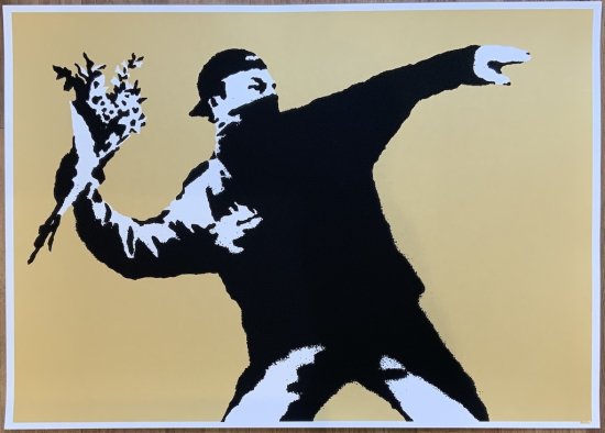 Banksy バンクシー LOVE IS IN THE AIR GOLD WCP リプロダクション シルクスクリーン プリント 現代アート -  アート通販店舗 NODE