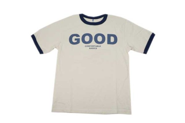 GOOD ON/グッドオン 半袖 リンガーTシャツ「グッドオンロゴ」 ベージュ/ネイビー