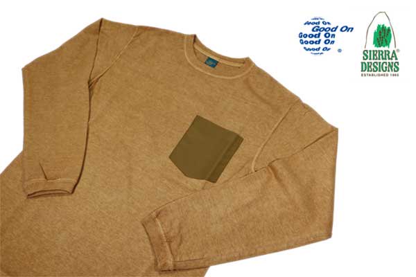 GOOD ON/グッドオン SIERRA/シェラデザインコラボ メンズ長袖 ６０/４０ポケットTシャツ ピグメントセージ 日本製