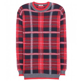  2015 Miu Miuߥ奦ߥ奦Check wool sweater