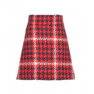  2015 Miu Miuߥ奦ߥ奦Check wool-blend skirt