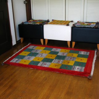 ギャッベ ラグ 100×143cm レッド 赤 イラン製 手織り絨毯
