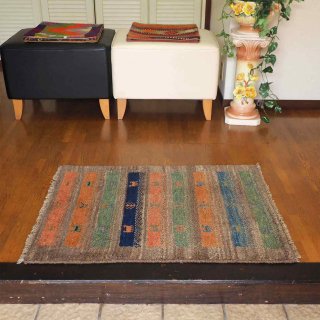 ギャッベ 玄関マット 65×90cm イラン製 手織り絨毯