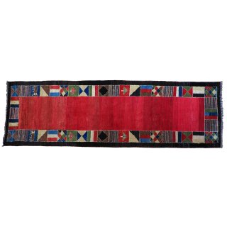 ギャッベ ラグ 横長 86×285cm 天然染料 草木染め 手織り イラン製 大きめマット