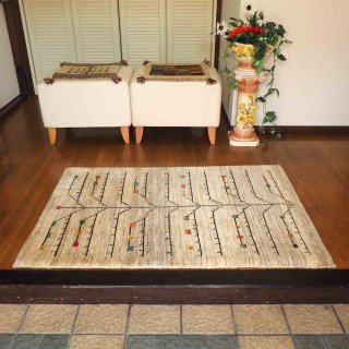 ギャッベ 玄関マット 87×131cm LORIBAFT（ロリバフ） イラン製 手織り絨毯