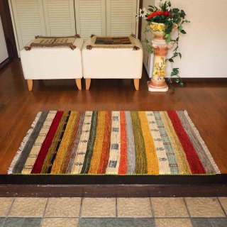 ギャッベ 玄関マット 77×124cm LORIBAFT（ロリバフ） イラン製 手織り絨毯