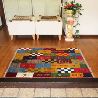 ギャッベ 玄関マット 77×117cm イラン製 手織り絨毯