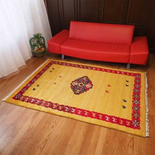 ギャッベ ラグ 大きめ 141×193cm 天然染料 草木染め 手織り イラン製