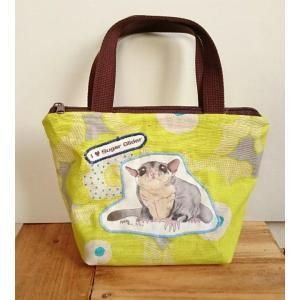 フクモモイラスト保冷バッグ リアルフクモモ 黄色 花柄 Momo色の そら ハンドメイド動物雑貨 フクモモイラスト保冷バッグ リアルフクモモ 黄色 花柄 Momo色の そら ハンドメイド動物雑貨