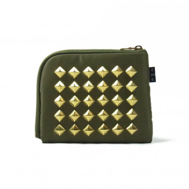 THE UNION | THE COLOR / NYLON STUDS HALF WALLET -olive-