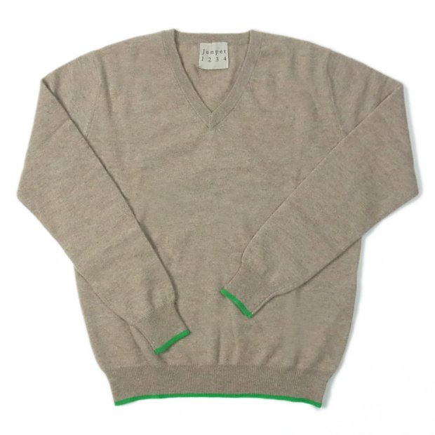 JUMPER1234 tipped V -light brown / bright green- - Candyrim