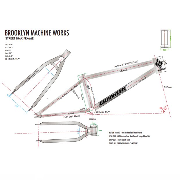 BROOKLYN MACHINE WORKS / STREET BMX 20.8 FRAME REMOVABLE