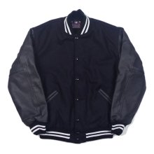 GAME SPORTSWEAR  Wool Genuine Leather Varsity Jacket -all black-
