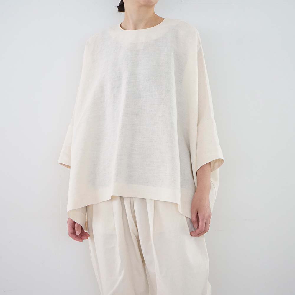 Classic linen wool big square top<br>White<br>