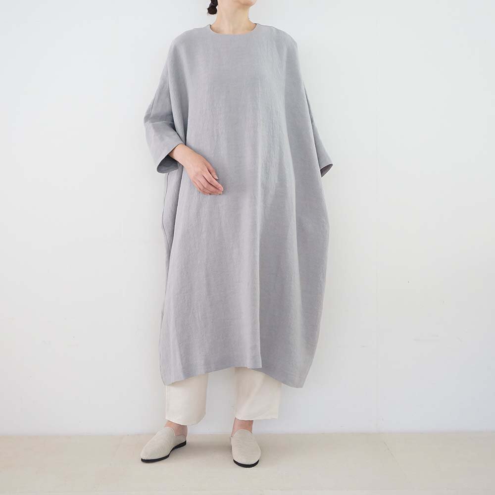 Classic linen wool big square dress<br>Gray<br>