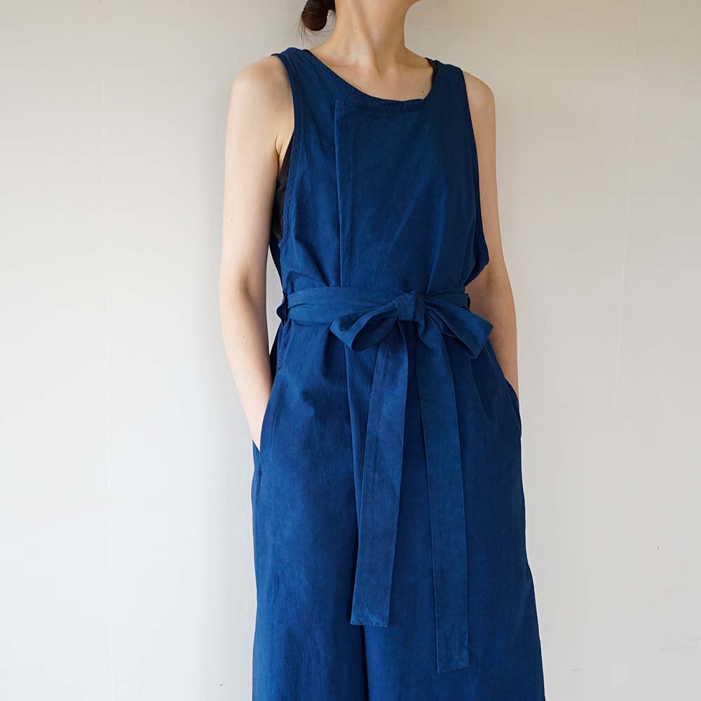 Cotton linen weather cloth big tank top day dress<br>Ryukyu indigo<br>