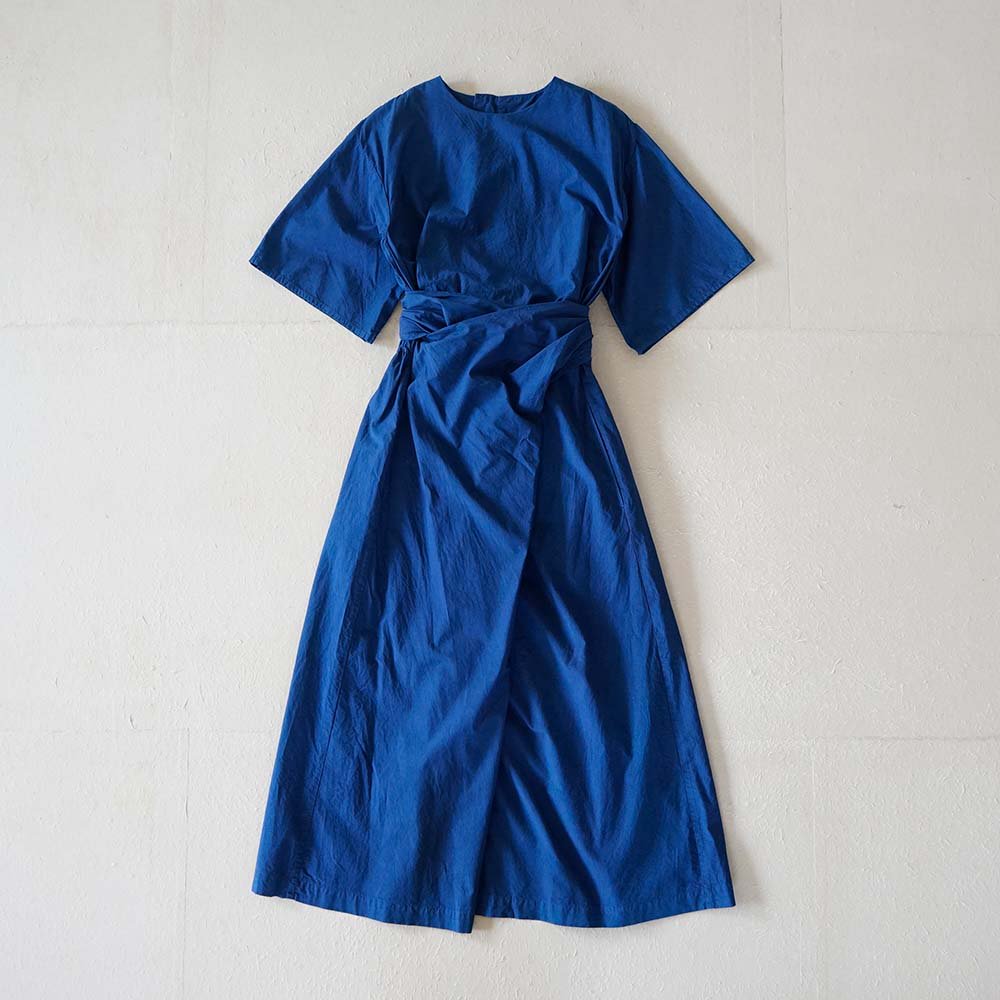 Cotton silk broadcloth wrapped dress<br>Ryukyu indigo<br>