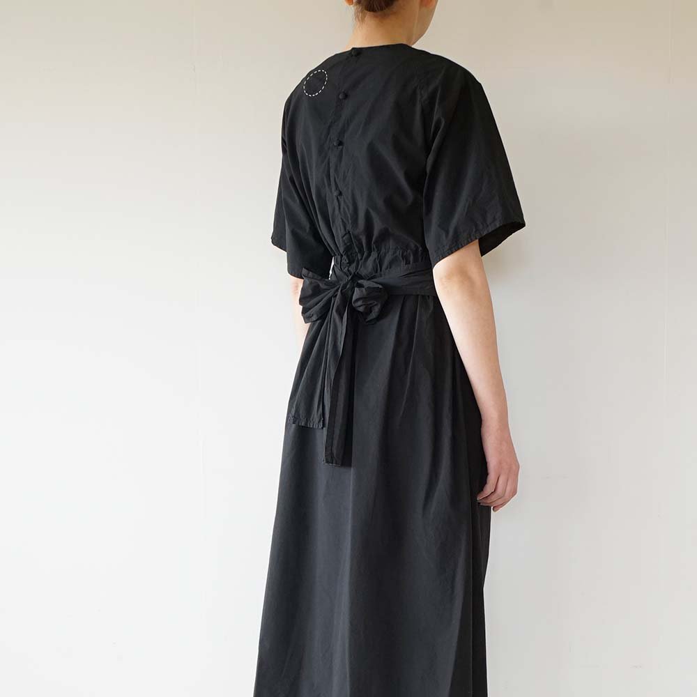 Cotton silk broadcloth wrapped dress<br>Black<br>
