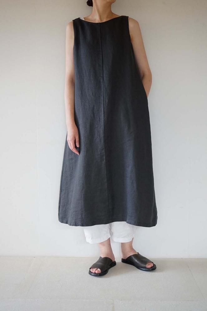 linen sleeveless one-piece<br>blue gray<br>