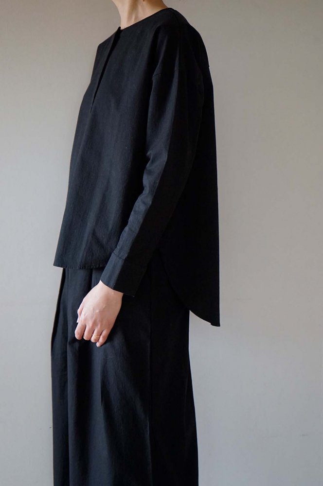 cotton no collar shirt<br>black<br>