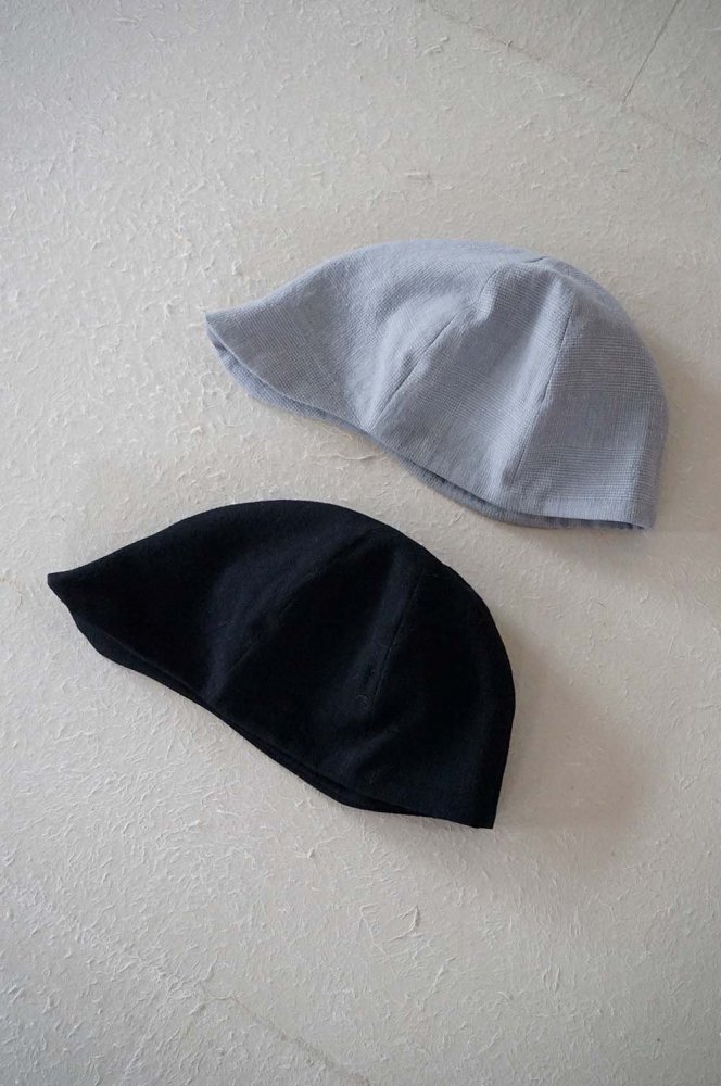 Light merino wool linen cotton glencheck folk cap<br>Gray.Black<br>