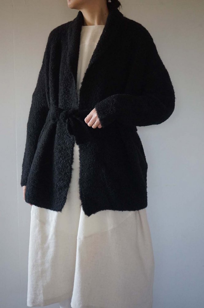 Alpaca loop knit folk collar cardigan<br>Black<br>