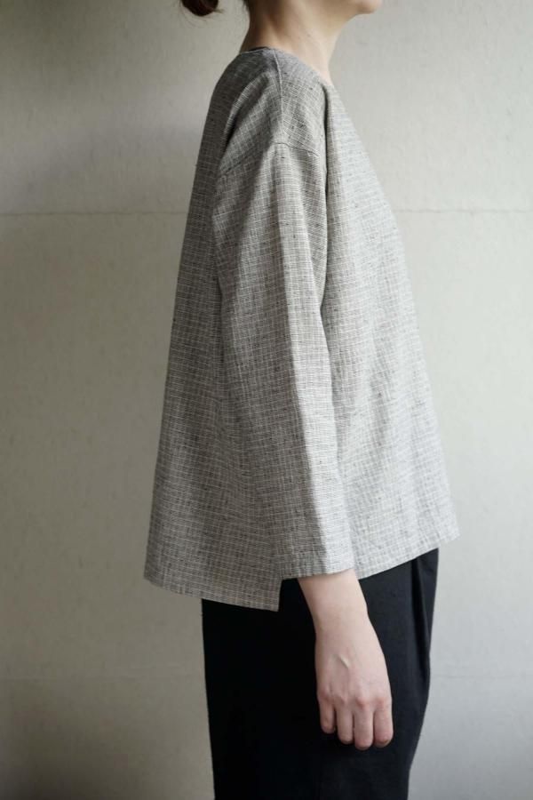 evam eva cotton linen check pullover