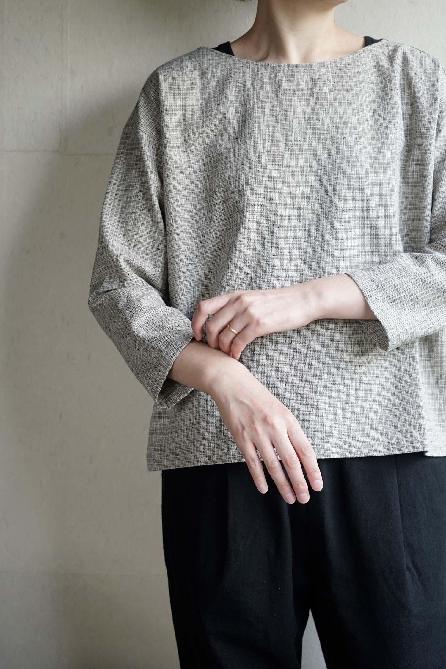 cotton linen check pullover<br>beige<br>