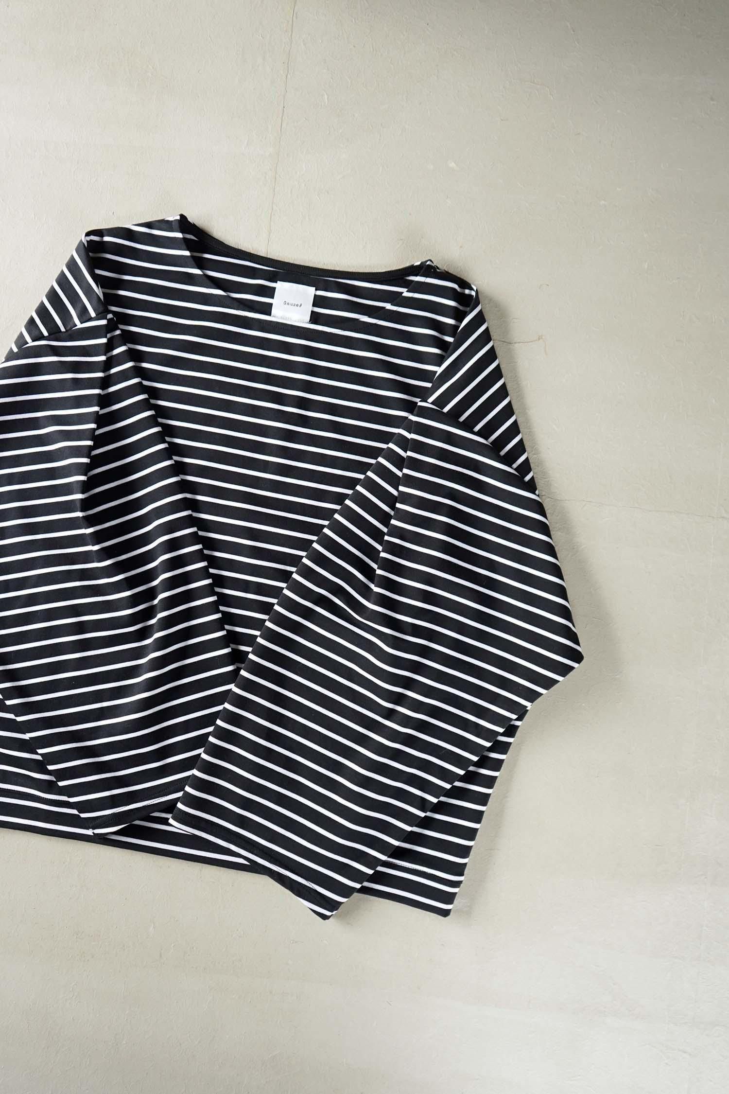 JOUET TUCKED SLEEVE BORDER PULLOVER<br>BLACK-OFF<br>