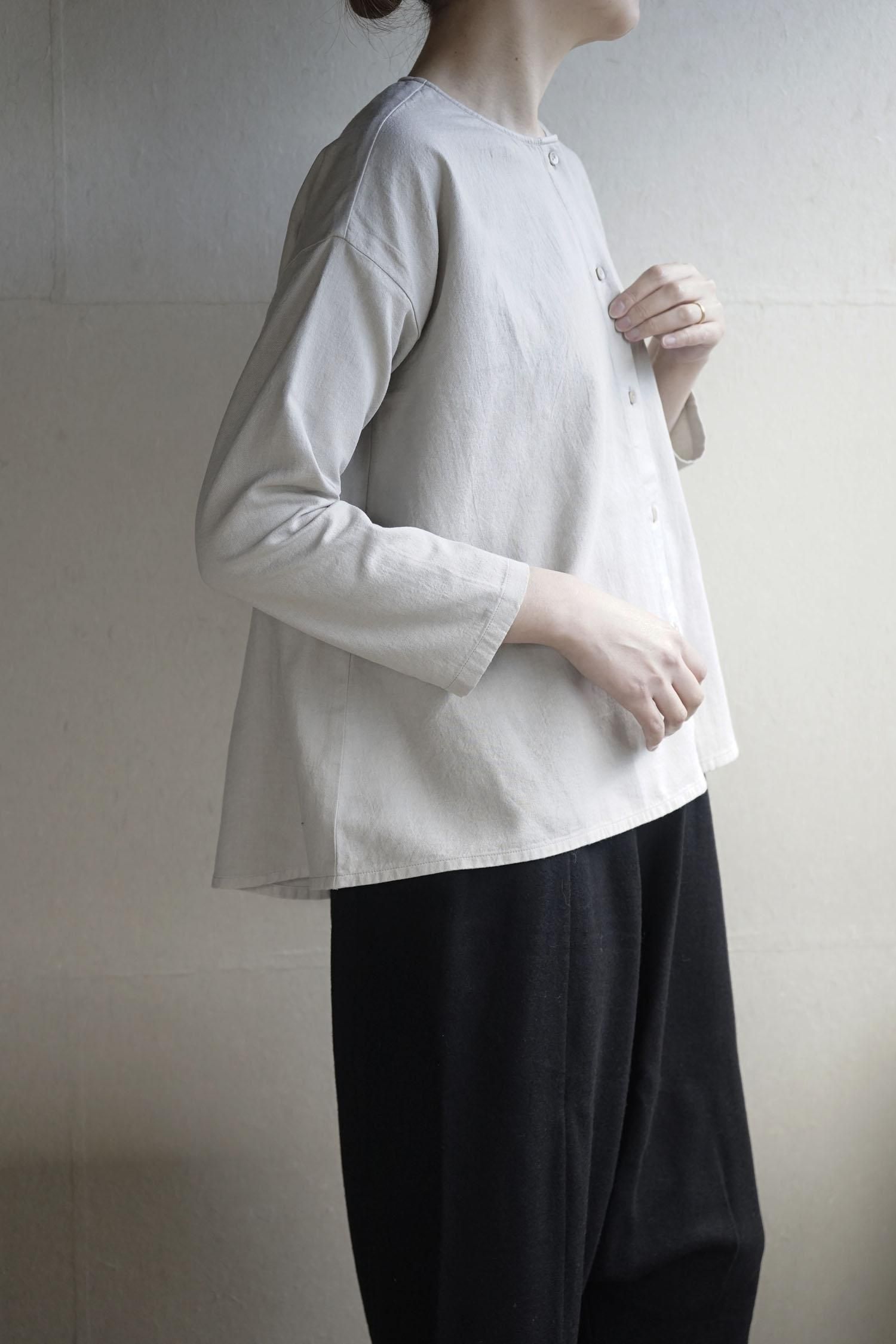 cotton wool no collar shirt<br>antique white, grege, sumi<br>