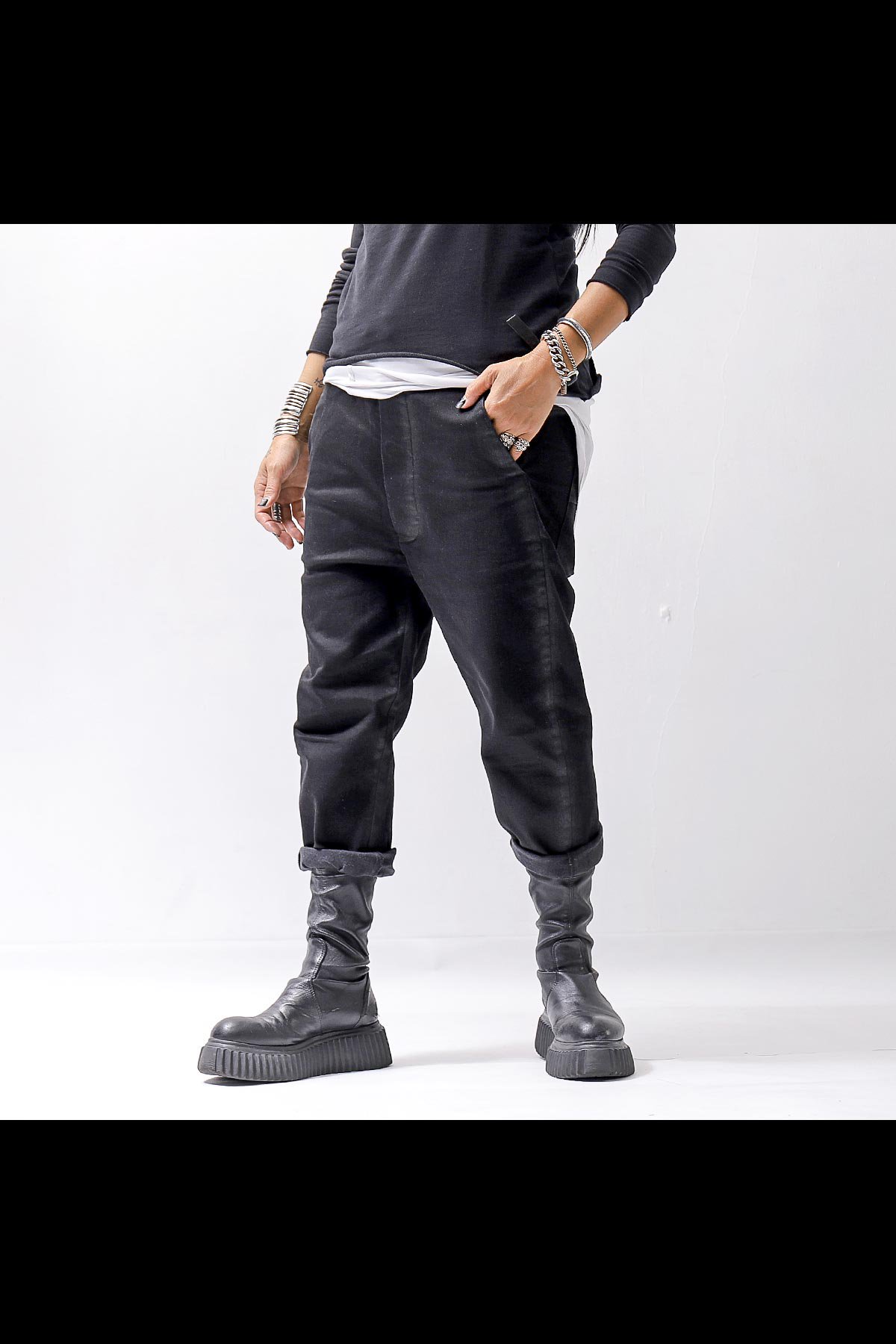 UNISEX SIDE COATING EASY DENIM PANTS MT87_BLACK COATED