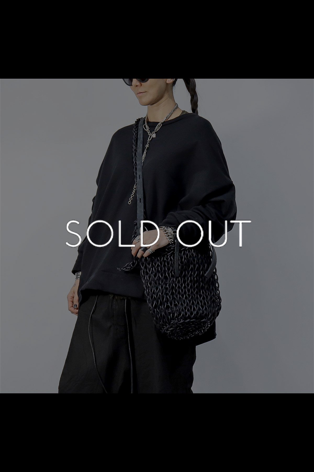 MULTIWAY SHOULDER LEATHER KNIT BAG_BLACK