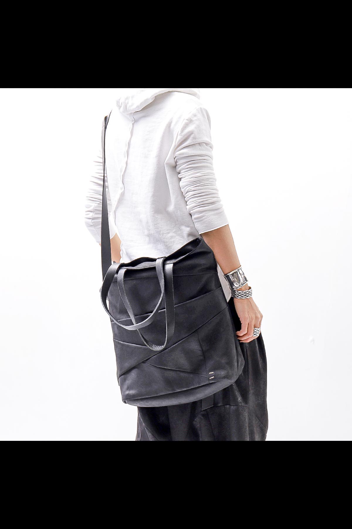 UNISEX 2WAY PATCHWORK SHOULDER BAG_BLACK