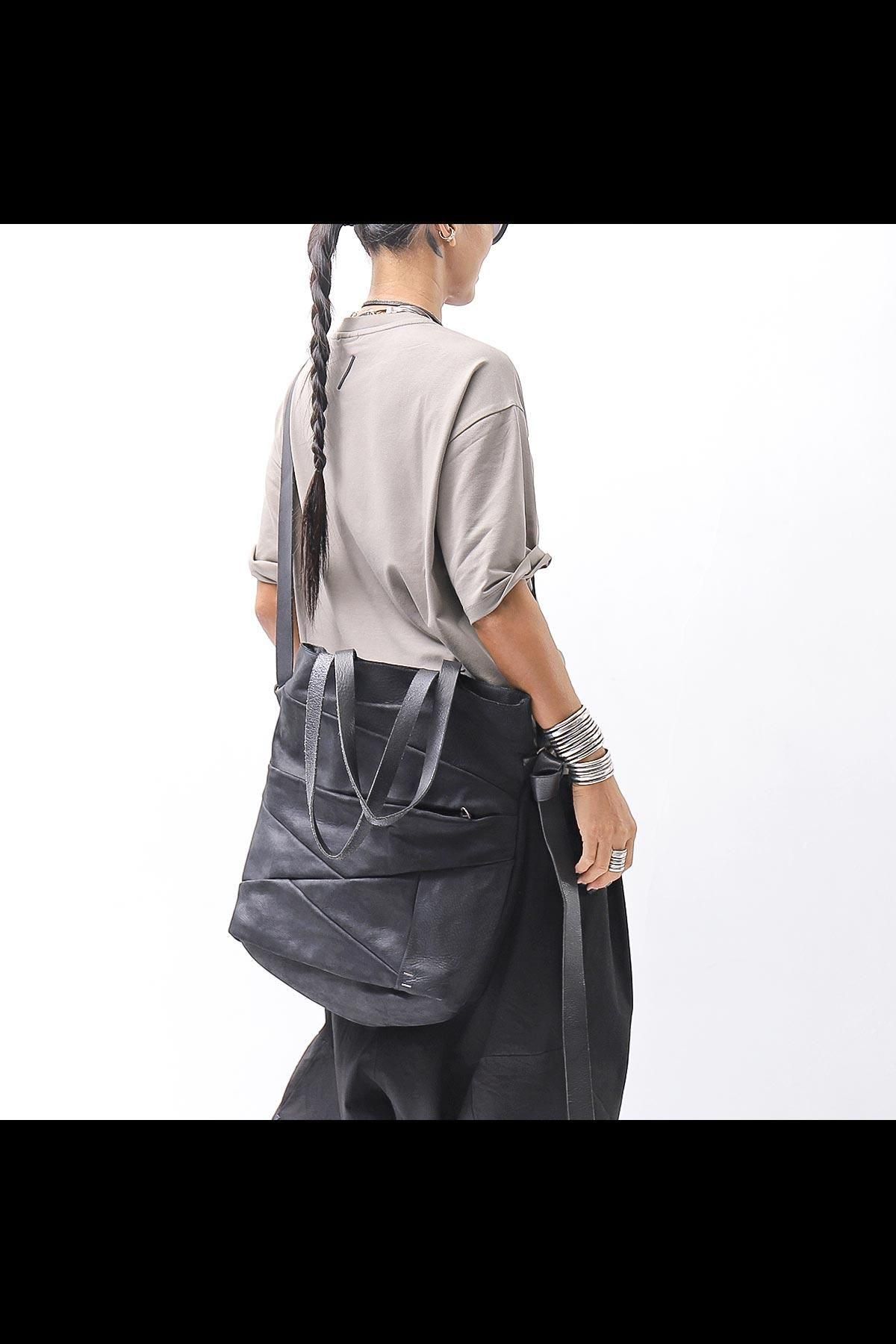 UNISEX 2WAY PATCHWORK SHOULDER BAG_BLACK