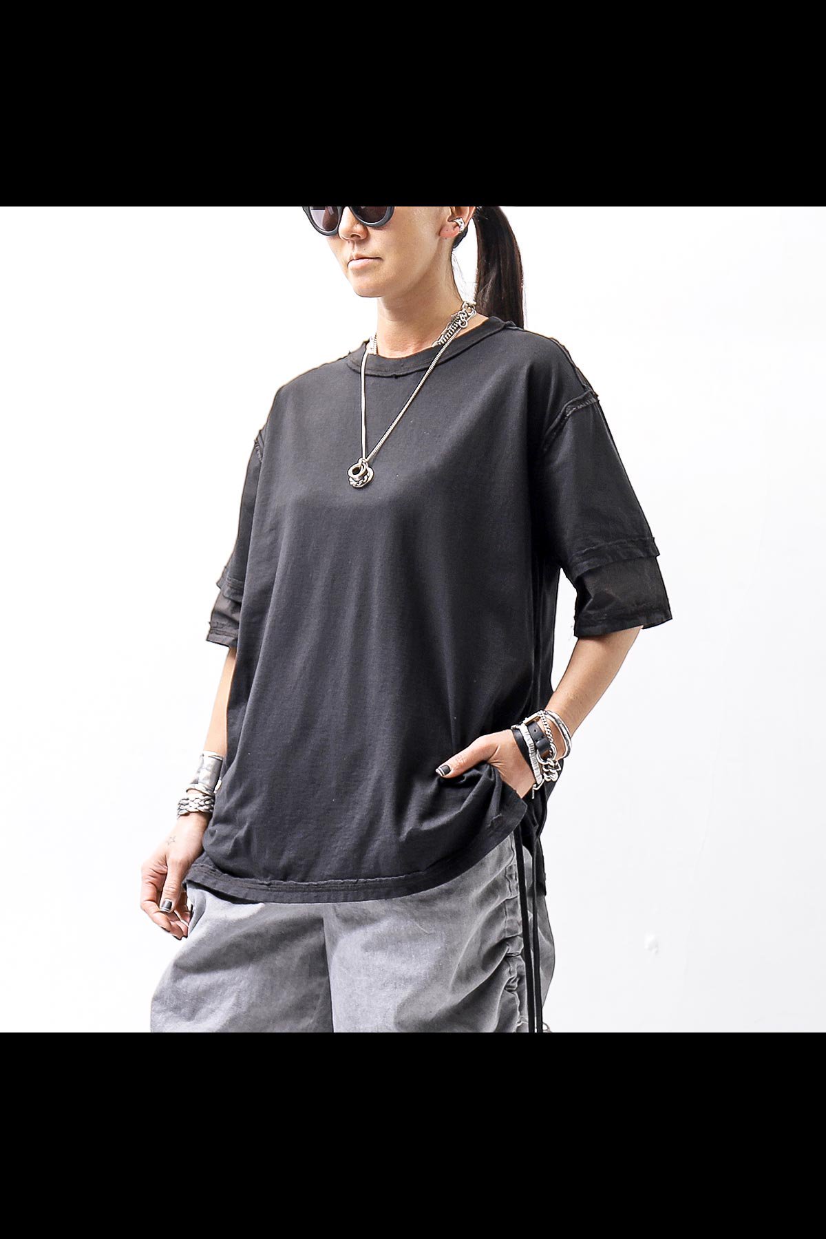 <img class='new_mark_img1' src='https://img.shop-pro.jp/img/new/icons8.gif' style='border:none;display:inline;margin:0px;padding:0px;width:auto;' />UNISEX HALF SLEEVE LAYERED TOP OPH33B_BLACK