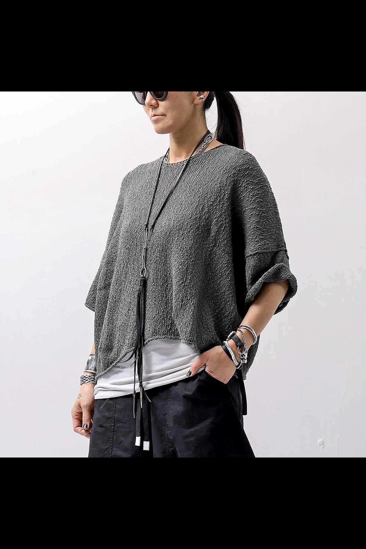 <img class='new_mark_img1' src='https://img.shop-pro.jp/img/new/icons8.gif' style='border:none;display:inline;margin:0px;padding:0px;width:auto;' />UNISEX COTTON LINEN KNIT HALF-SLEEVE TOP BZB1636_SMOKE GREEN