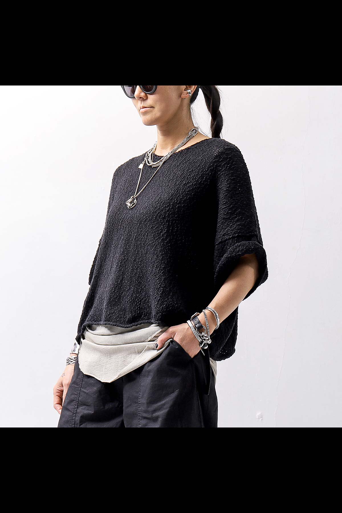 <img class='new_mark_img1' src='https://img.shop-pro.jp/img/new/icons8.gif' style='border:none;display:inline;margin:0px;padding:0px;width:auto;' />UNISEX COTTON LINEN KNIT HALF-SLEEVE TOP BZB1636_BLACK
