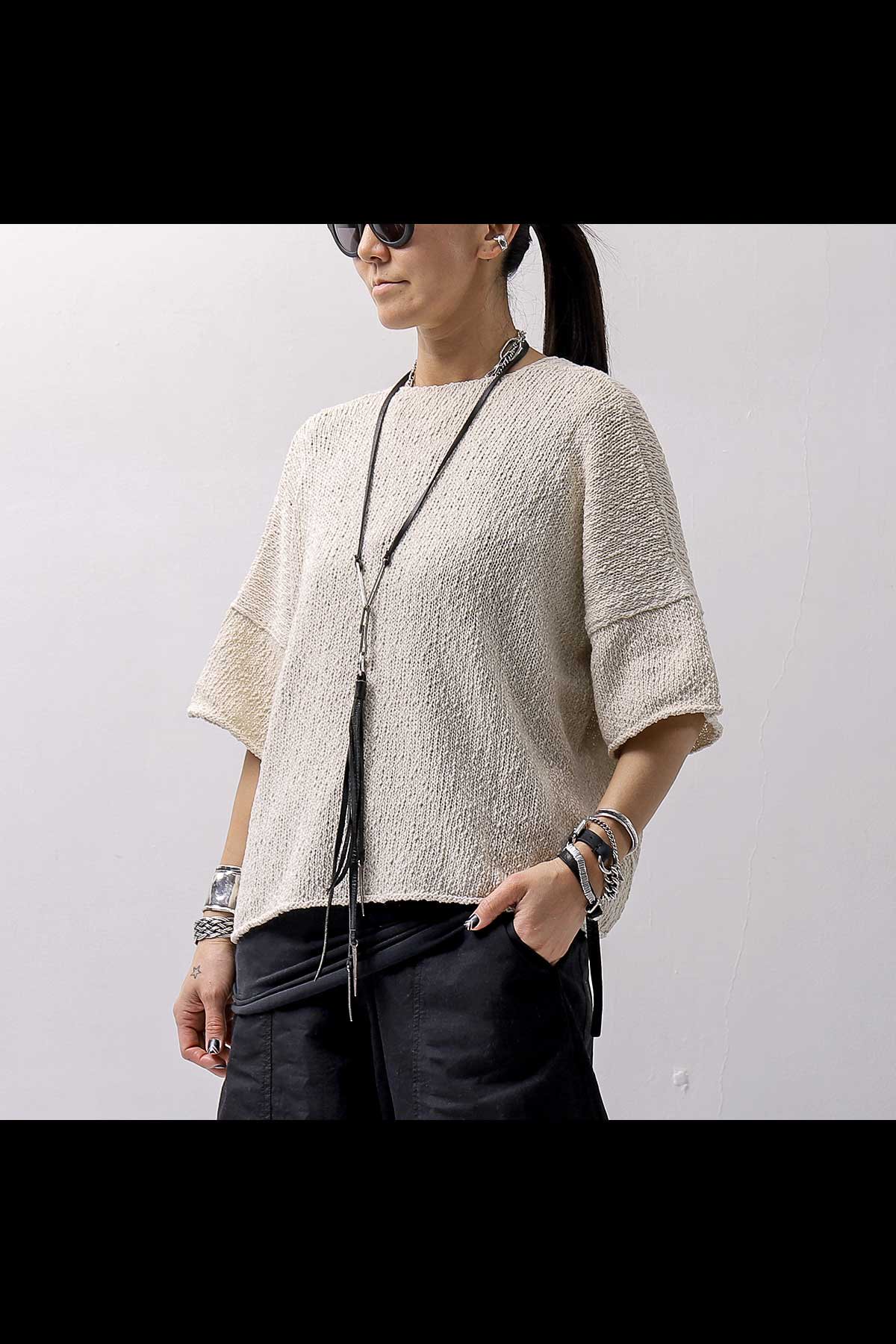 <img class='new_mark_img1' src='https://img.shop-pro.jp/img/new/icons8.gif' style='border:none;display:inline;margin:0px;padding:0px;width:auto;' />UNISEX COTTON LINEN KNIT HALF-SLEEVE TOP BZB1636_WHITE SAND