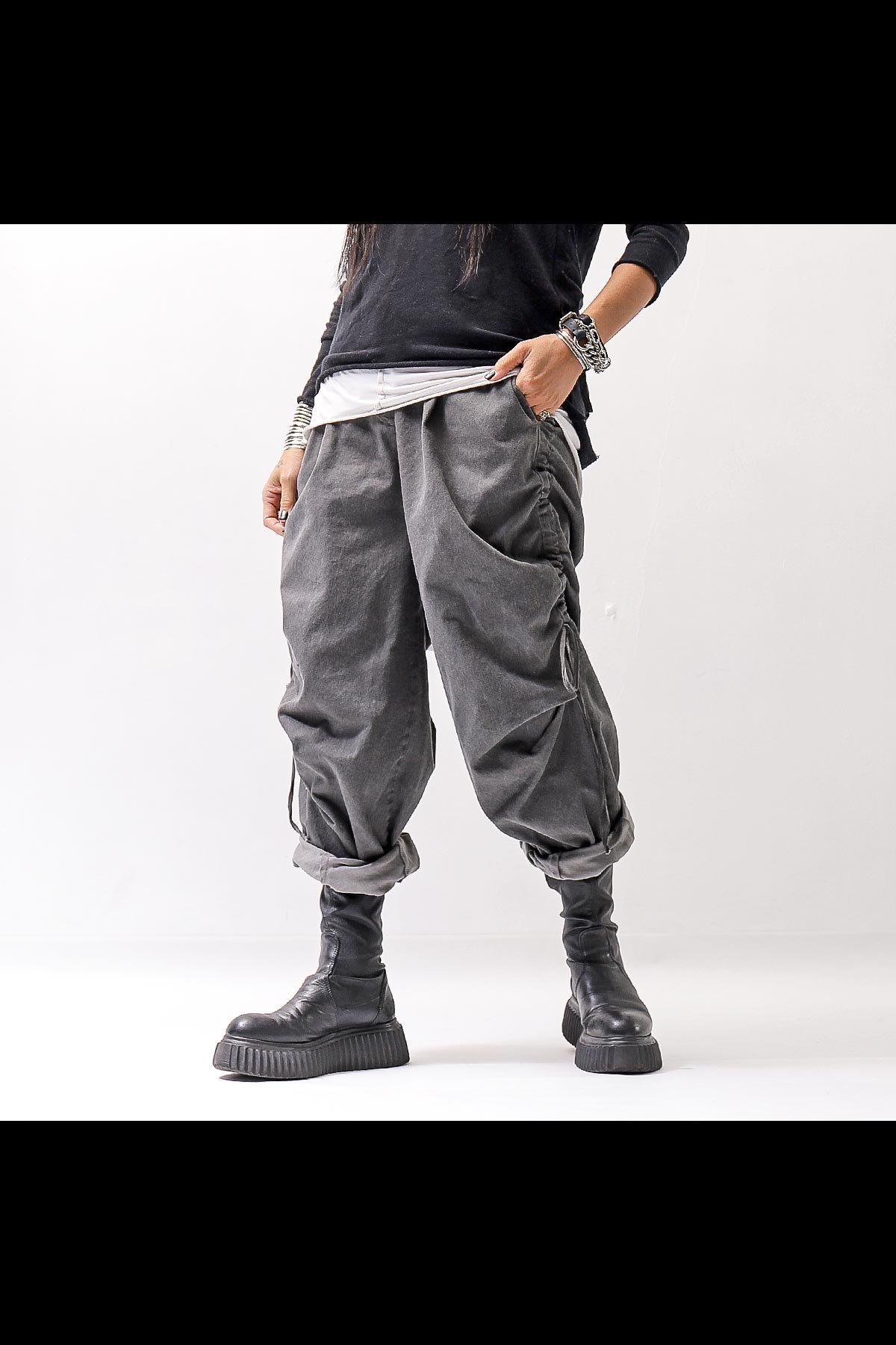 UNISEX SIDE STRING CODE PANTS 319/MM_DARK GREY WASH