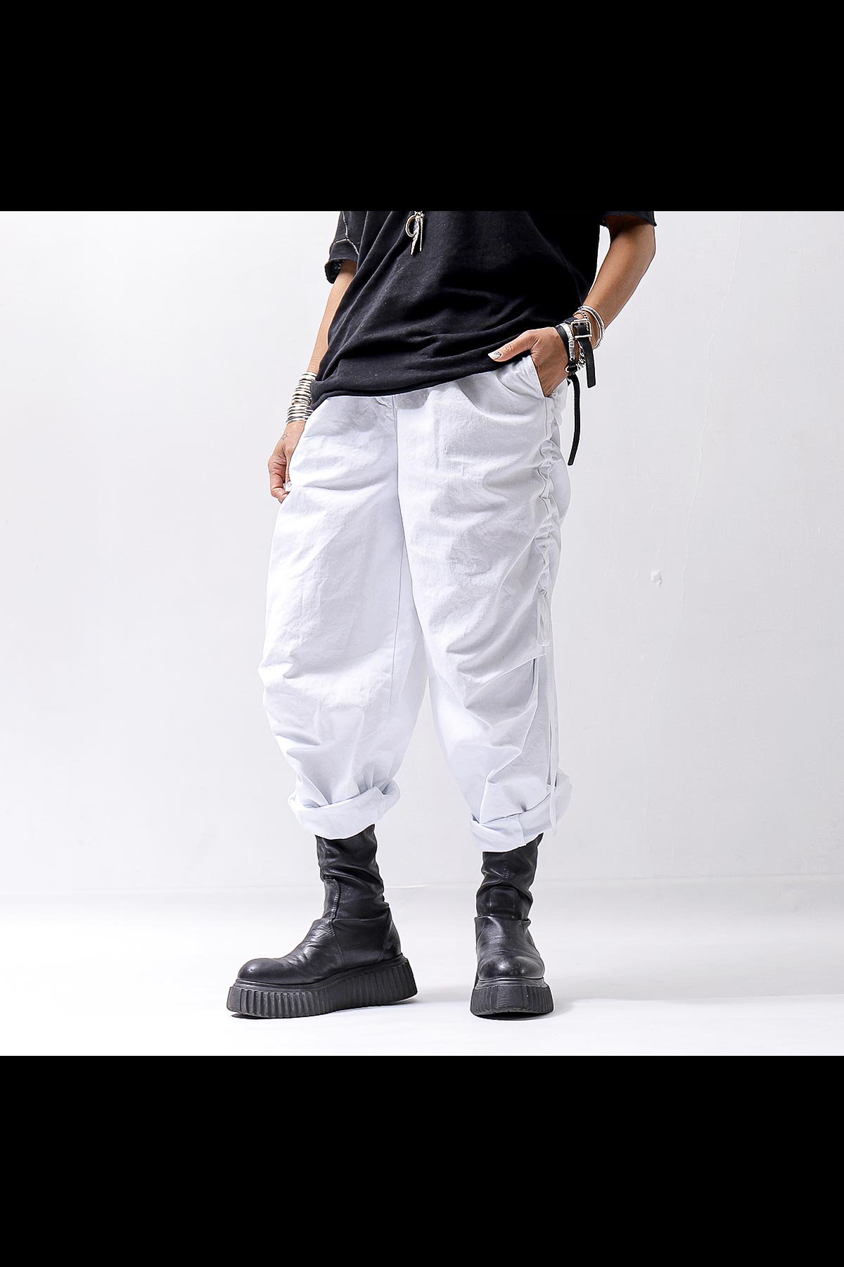 UNISEX SIDE STRING CODE PANTS 319/MM_PURE WHITE