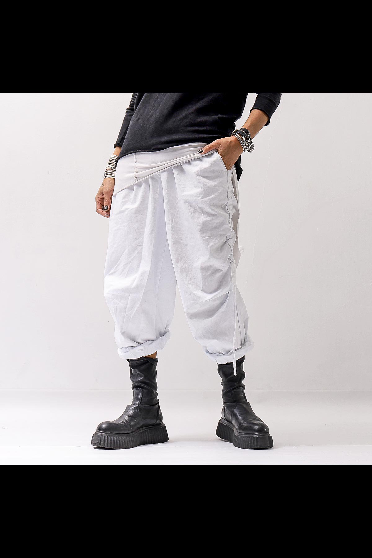 UNISEX SIDE STRING CODE PANTS 319/MM_PURE WHITE