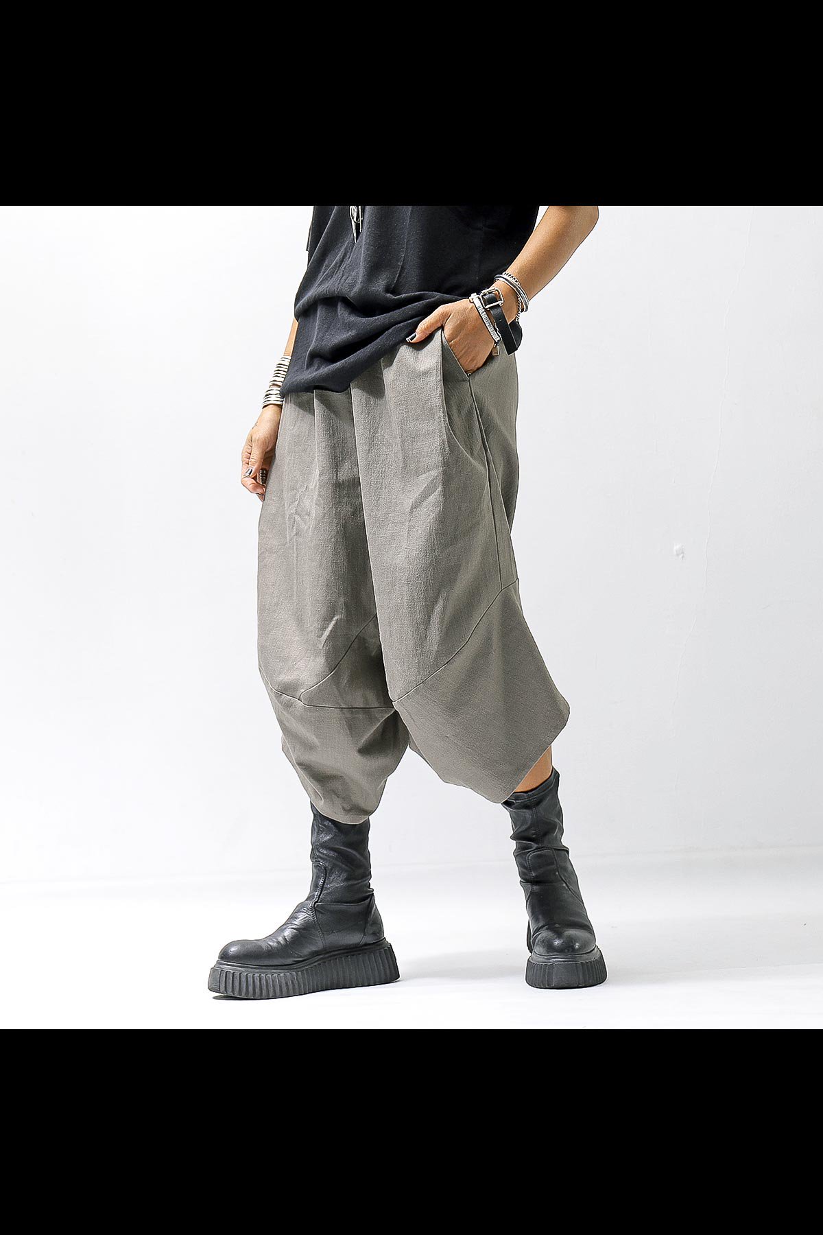 UNISEX ASYMMETRY COTTON LINEN PANTS 722LS_MILITARY