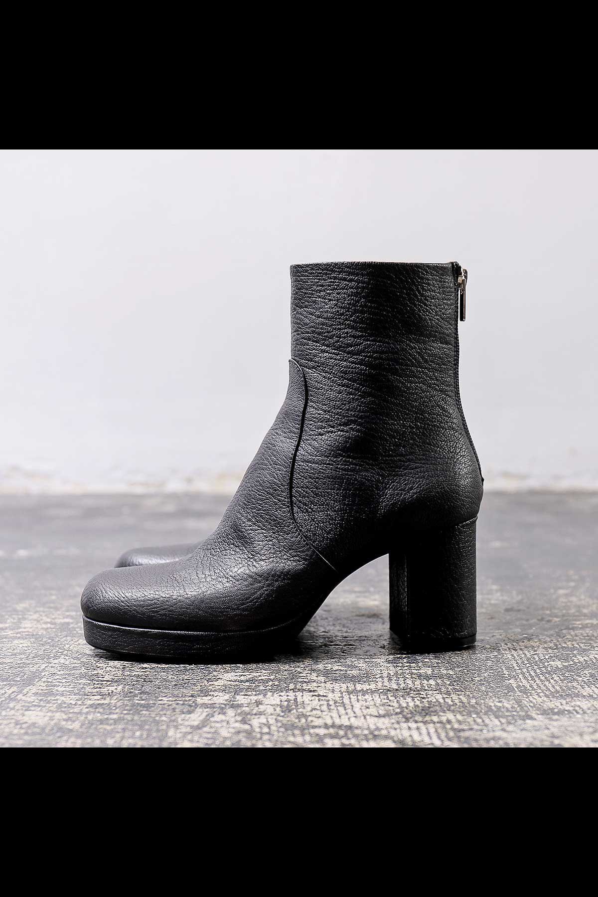 KID LEATHER CHUNKY HEEL SHORT BOOTS_BLACK