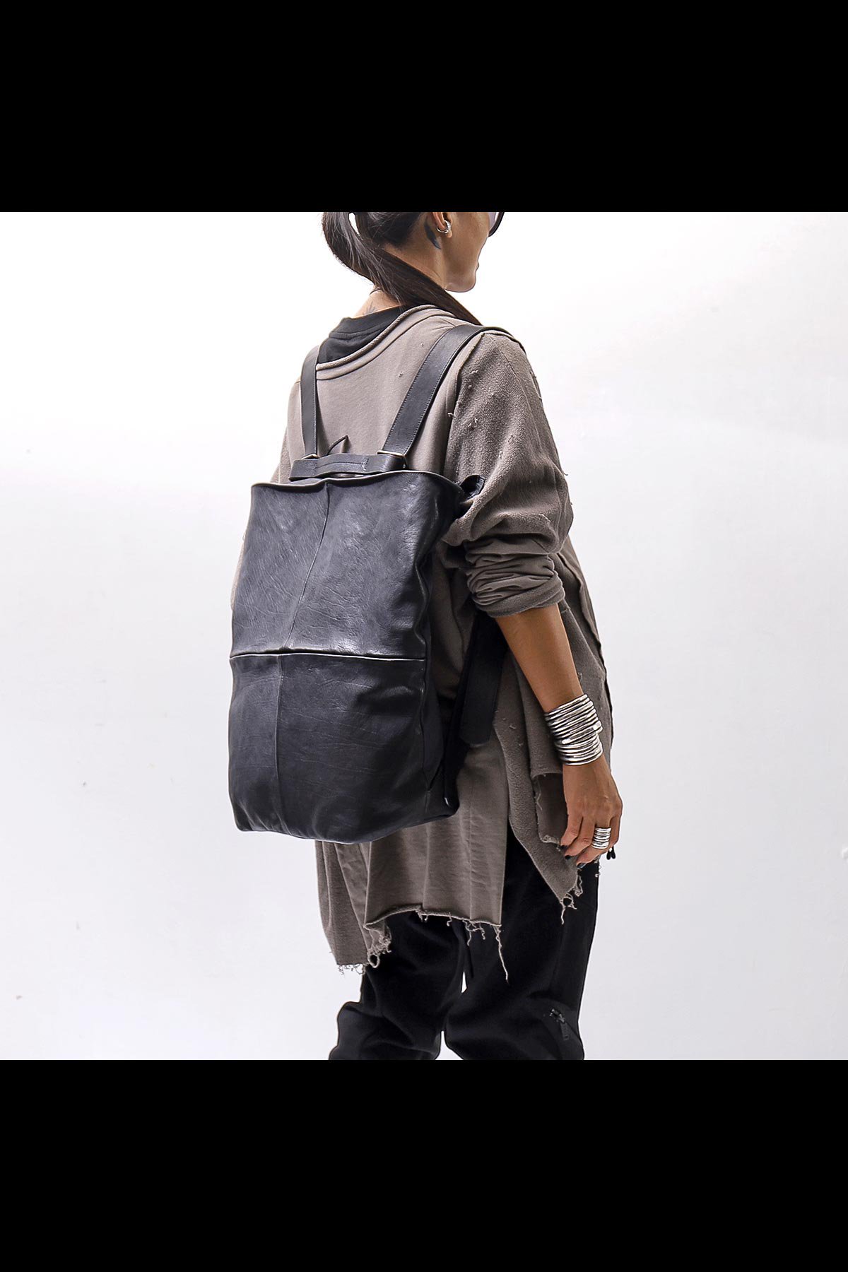 UNISEX 2WAY STRUCTURED COWHIDE LARGE BAG_BLACK