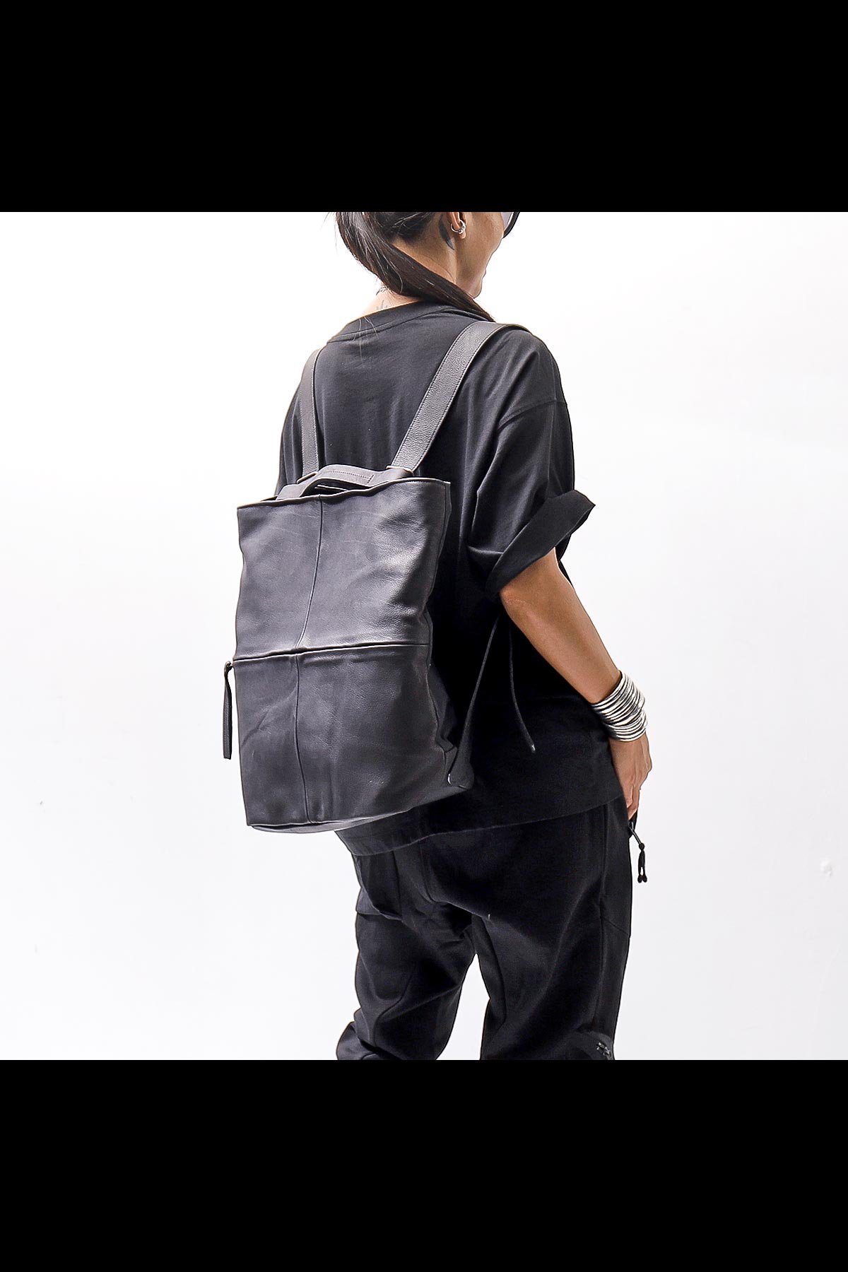 UNISEX 2WAY WAXED COWHIDE REGULAR BAG_BLACK